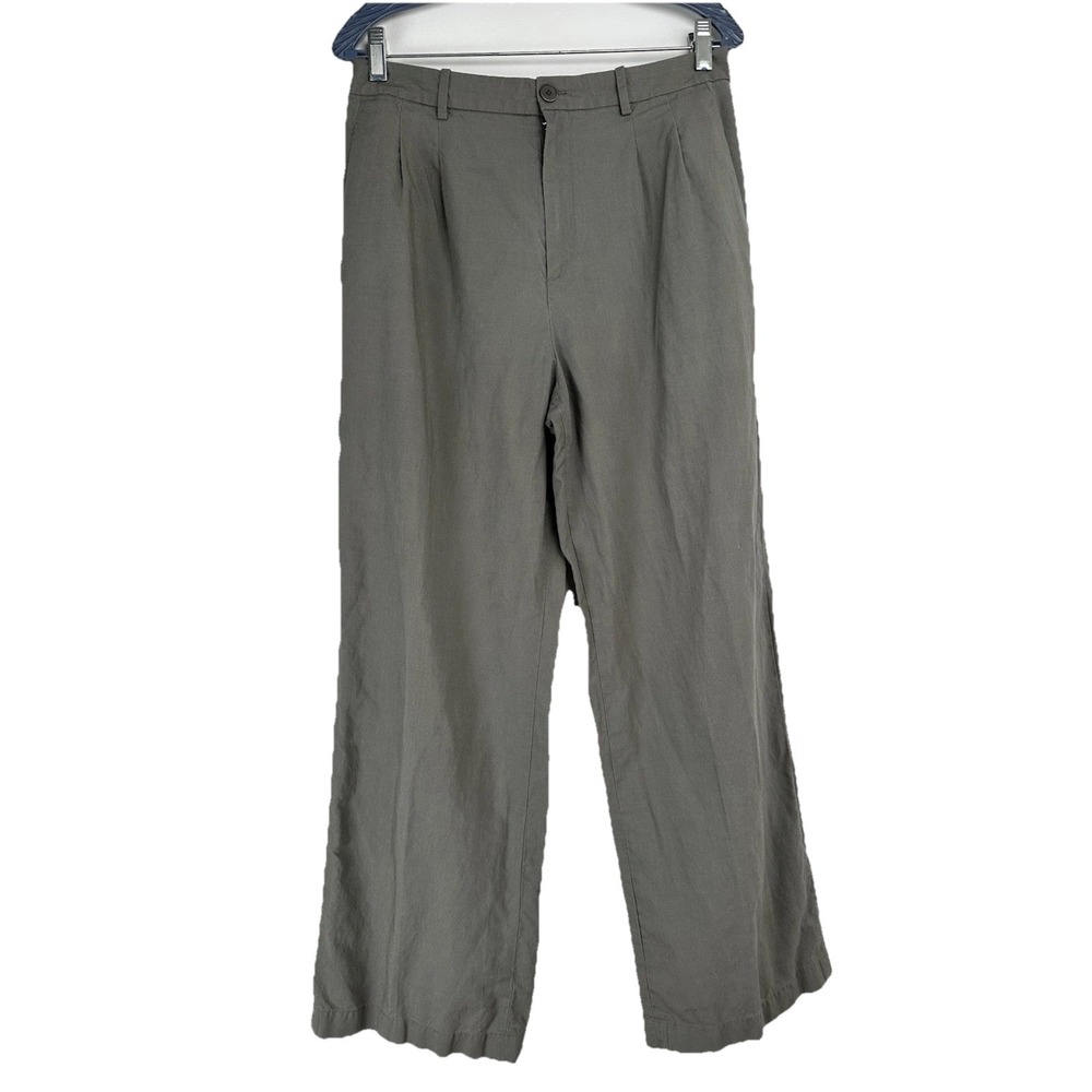 Uniqlo Men's Linen Blend Pants Size Medium Gray Pleated Breathable Office Resort